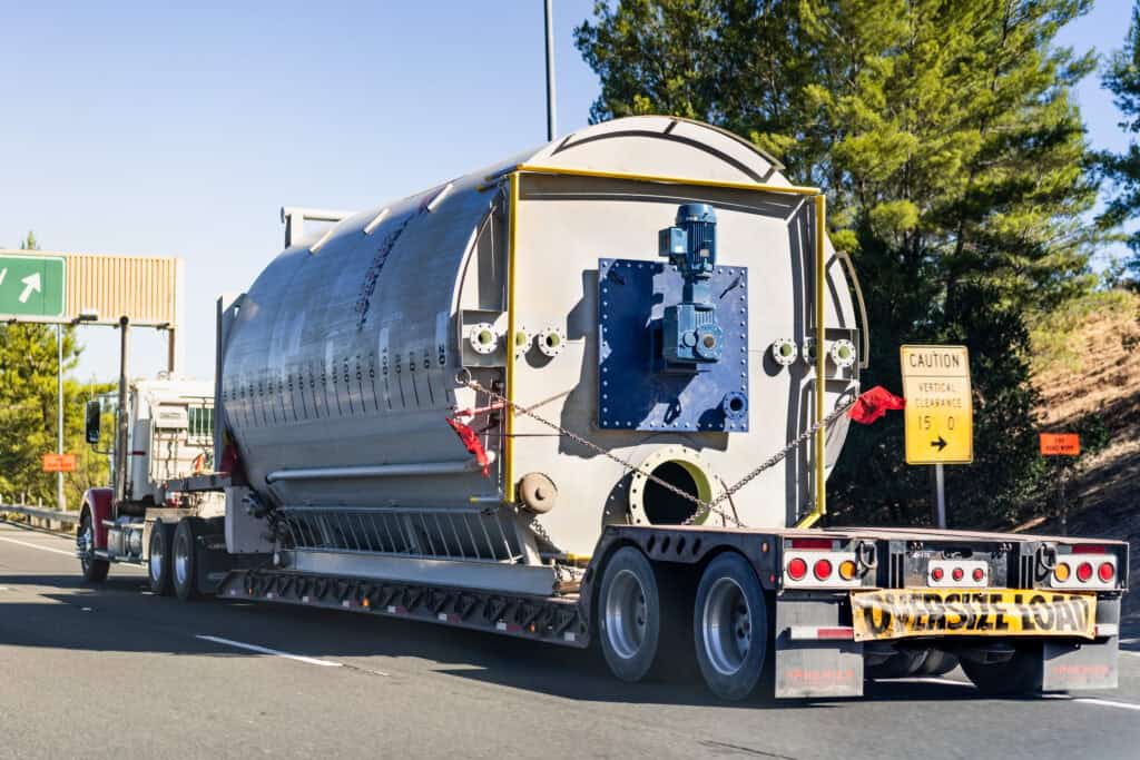 Tank transported on the freeway